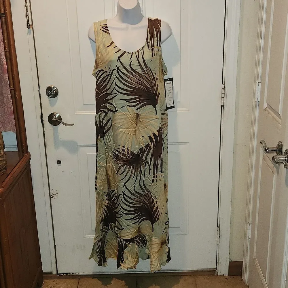 Paradiso Vintage Long Ruffle Tank Dress Mint Brown XL NWT